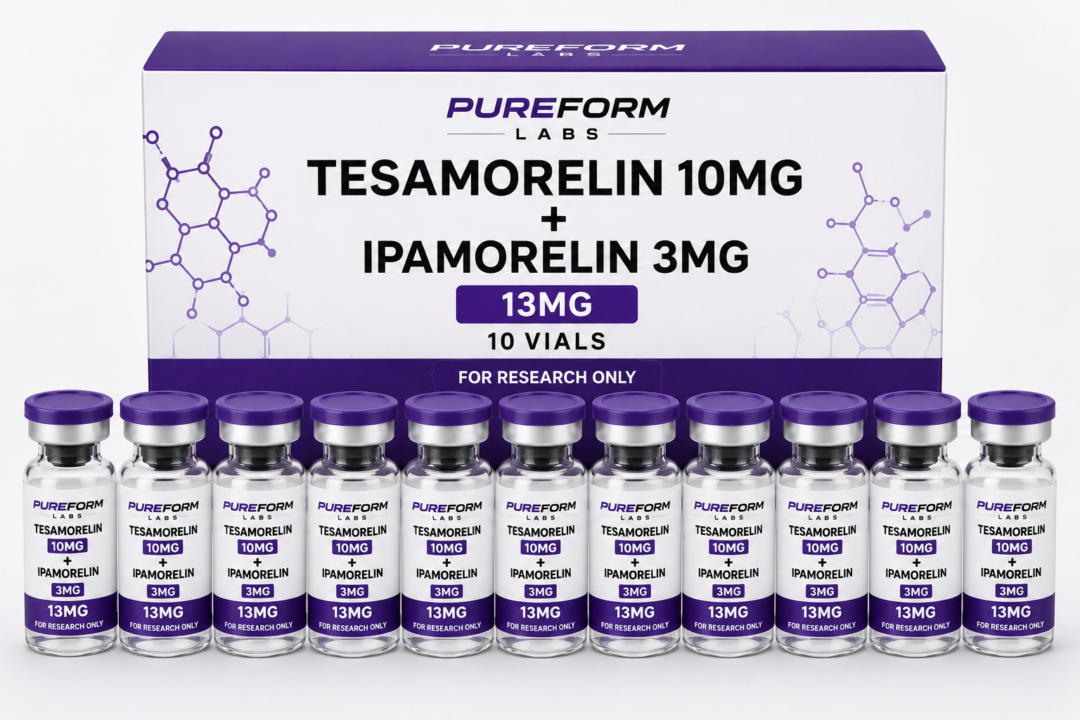 TESAMORELIN 10mg + Ipamorelin 3mg | 13mg Blend – 10 Vials