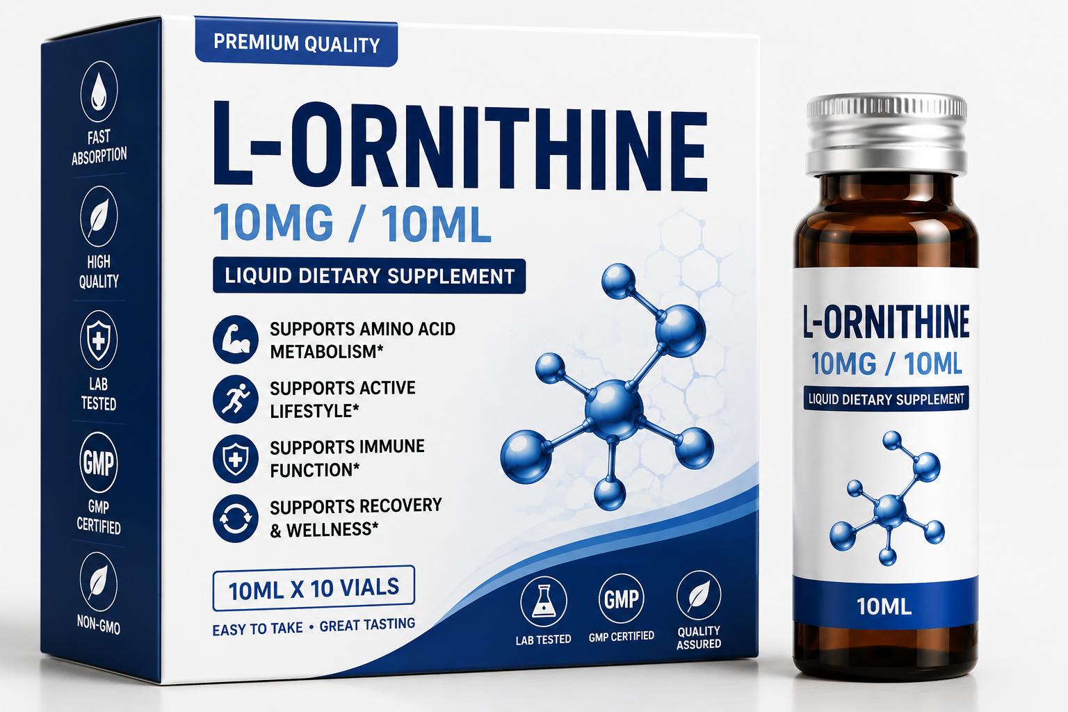 L-Ornithine 10mg 10ml 10 Vials | Amino Acid Wellness Support